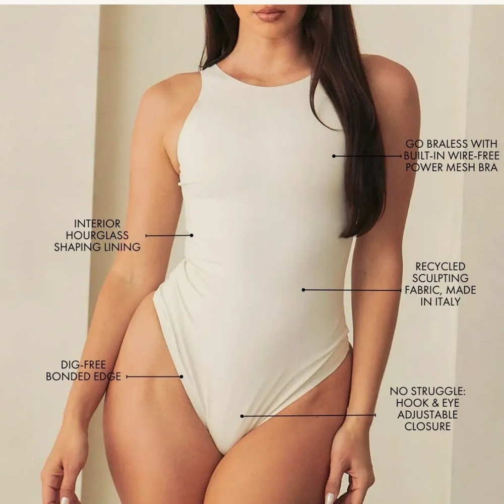 Brand New Pinsy Cream High Neck Hourglass Shapewear Thong Bodysuit Size 1X